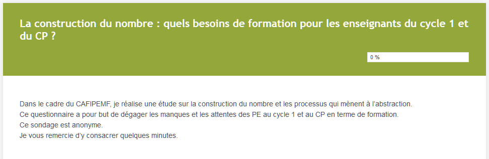 Questionnaire sur la construction du nombre