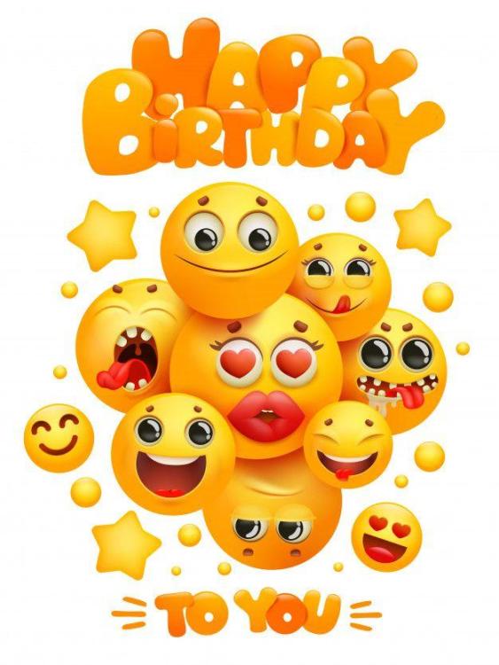 Premium Vector _ Happy birthday greeting card template with group of emoji cartoon yellow smile characters_.jpeg