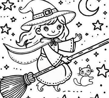 Coloriage pour Halloween : une sorcière