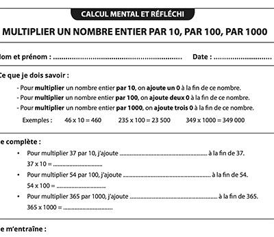 Multiplier un nombre entier par 10, par 100, par 1000